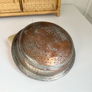 Vintage Copper colander, metal strainer, rustic farmhouse decor cottage